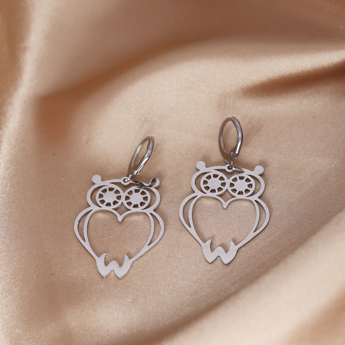 CHENGXUN Owl Earring Cute Animal Heart Piercing Hoop Earrings Stainless Steel Simple Jewelry Birthday Party Gifts for Women