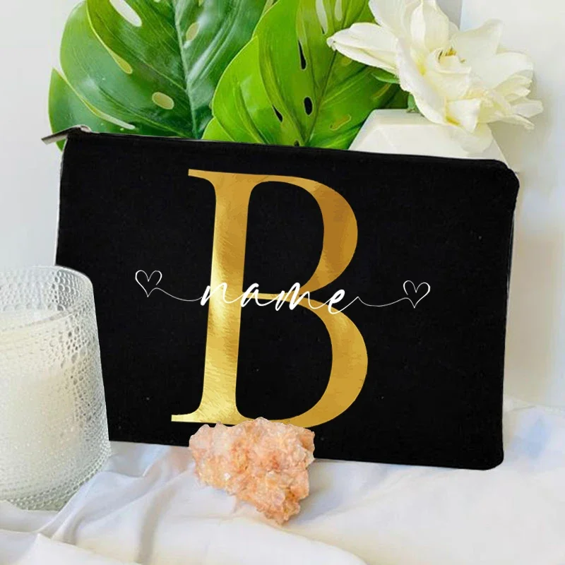 Benutzer definierte Name Make-up Tasche Gold Brief Toilette Veranstalter Kosmetik beutel Wolle Bleistift Fälle Toiletten-Kits Kosmetik taschen für Make-up