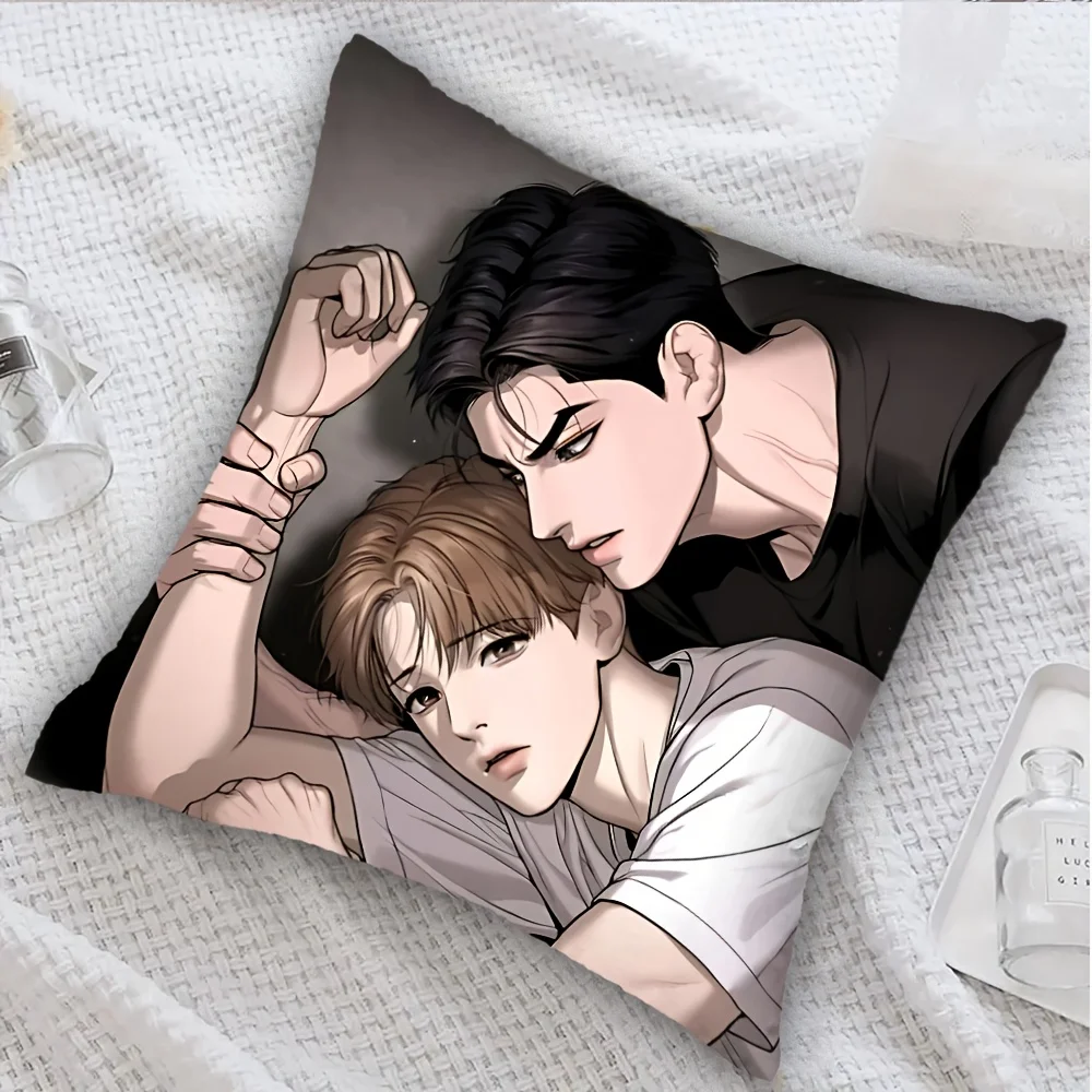1pc BL Manhwa Couple Portrait Decorative Cushion Cover Polyester 2D Double‑Sided Print Pillow Case for Living Room Dorm Home Sof