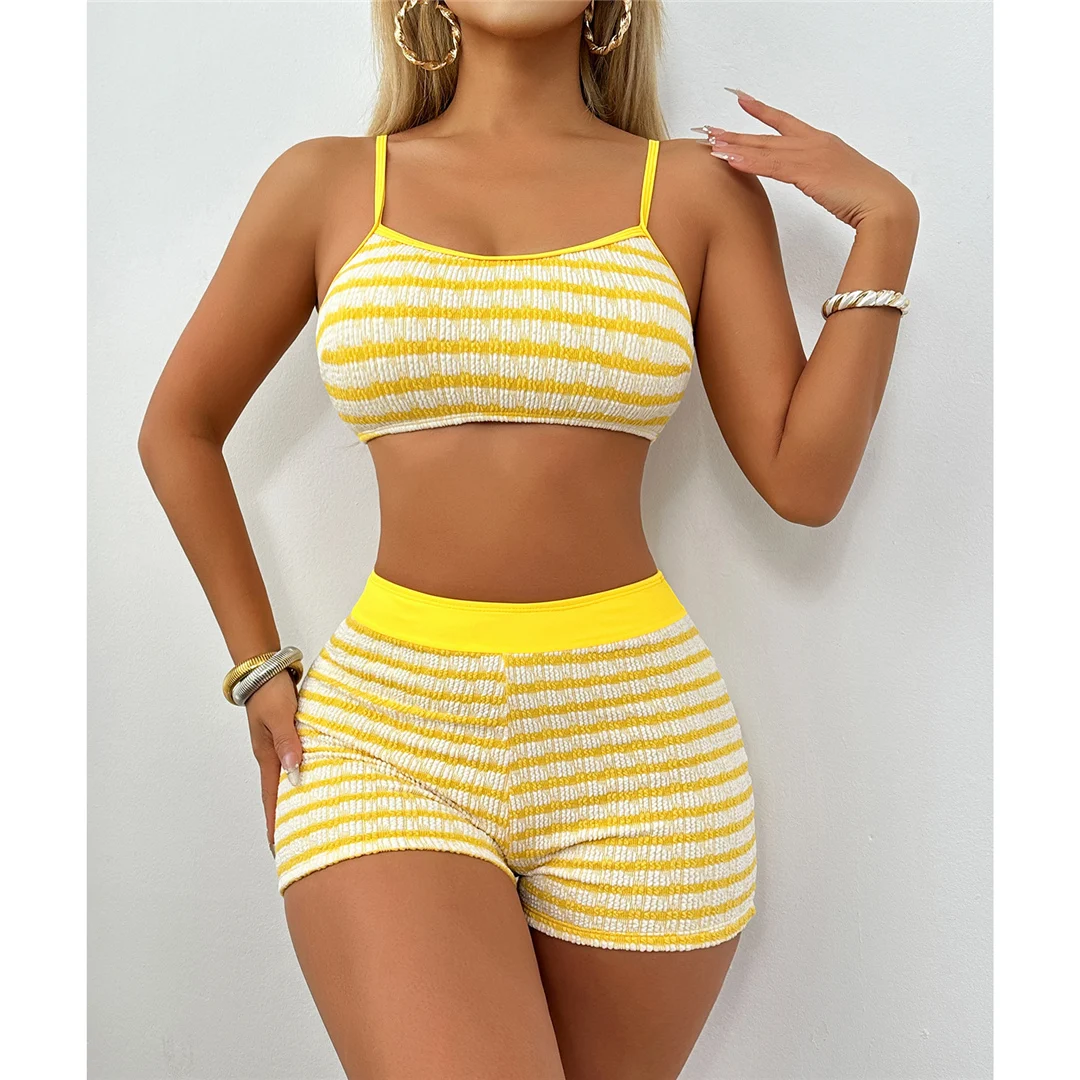 S - XL 2026 Gestreifte Shorts, Bikini mit hoher Taille, Damen-Badeanzug, zweiteiliges Bikini-Set, Badebekleidung, Badeanzug, Schwimmkleidung V6607 – Detail 2