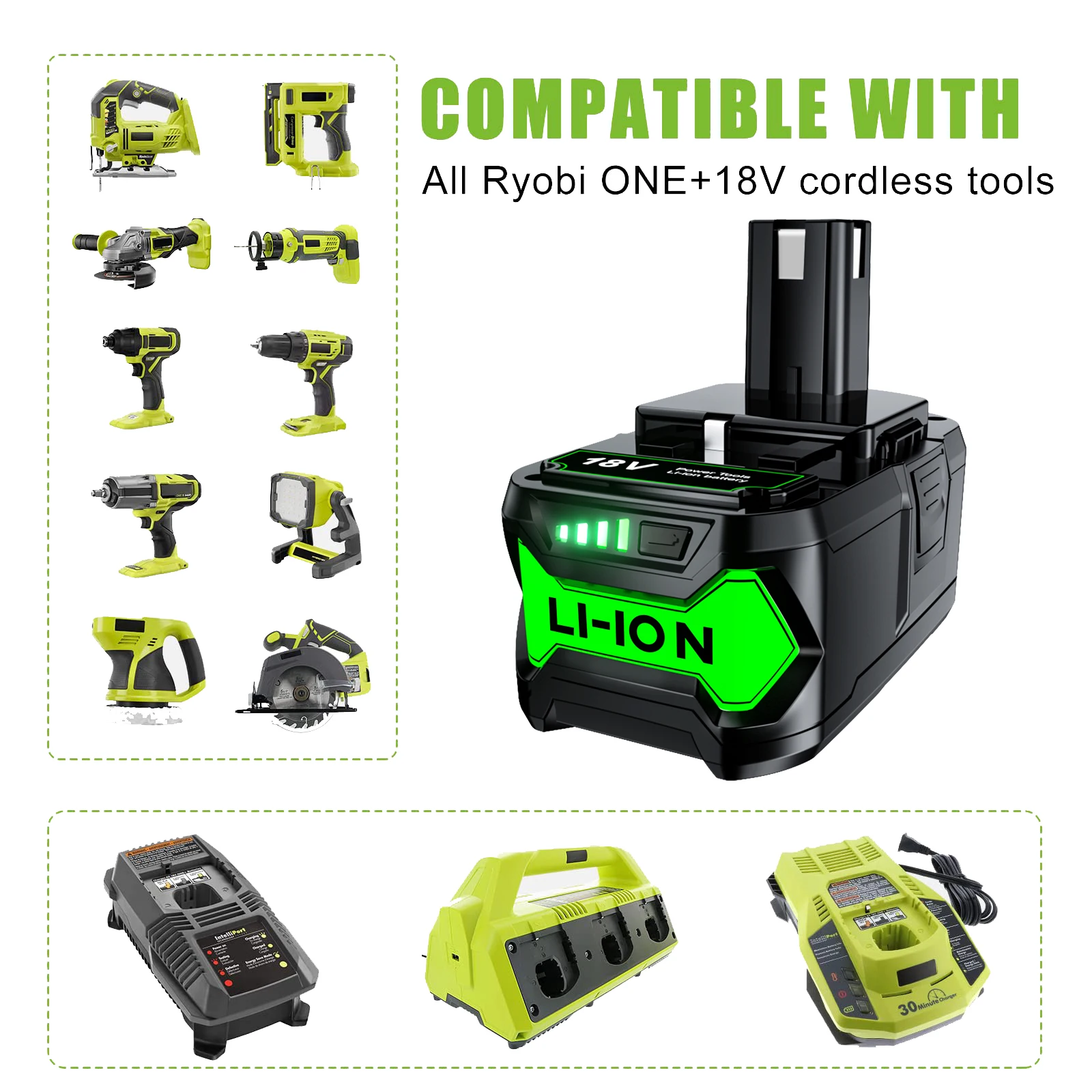 P108 For Ryobi ONE+ Plus 18V Lithium+ P102 P103 P104 P107 P117 18-Volt RB1850X RB18L30 BPL1820 RB1860X Cordless Tools battery