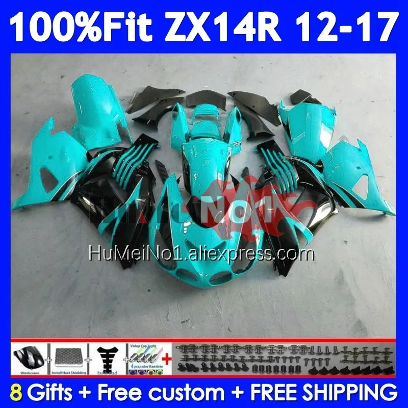 Body For KAWASAKI NINJA ZX 14R ZX14R 2012 2013 2014 2015 2016 2017 229No.170 ZX14 R ZX-14R 12 13 14 15 16 17 Fairing Cyan Black