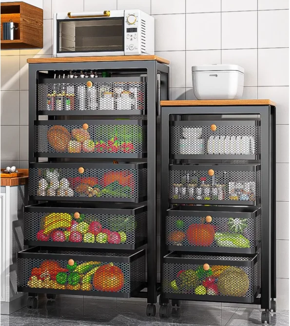 The Household Mobile Floor-standing Vegetable Basket and Stomach Rack Is Suitable for the Kitchen