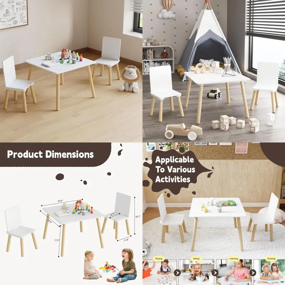 

Набор столов и стульев для малышей из 3 предметов, белый, подходит для дома, детского сада и игр в классе