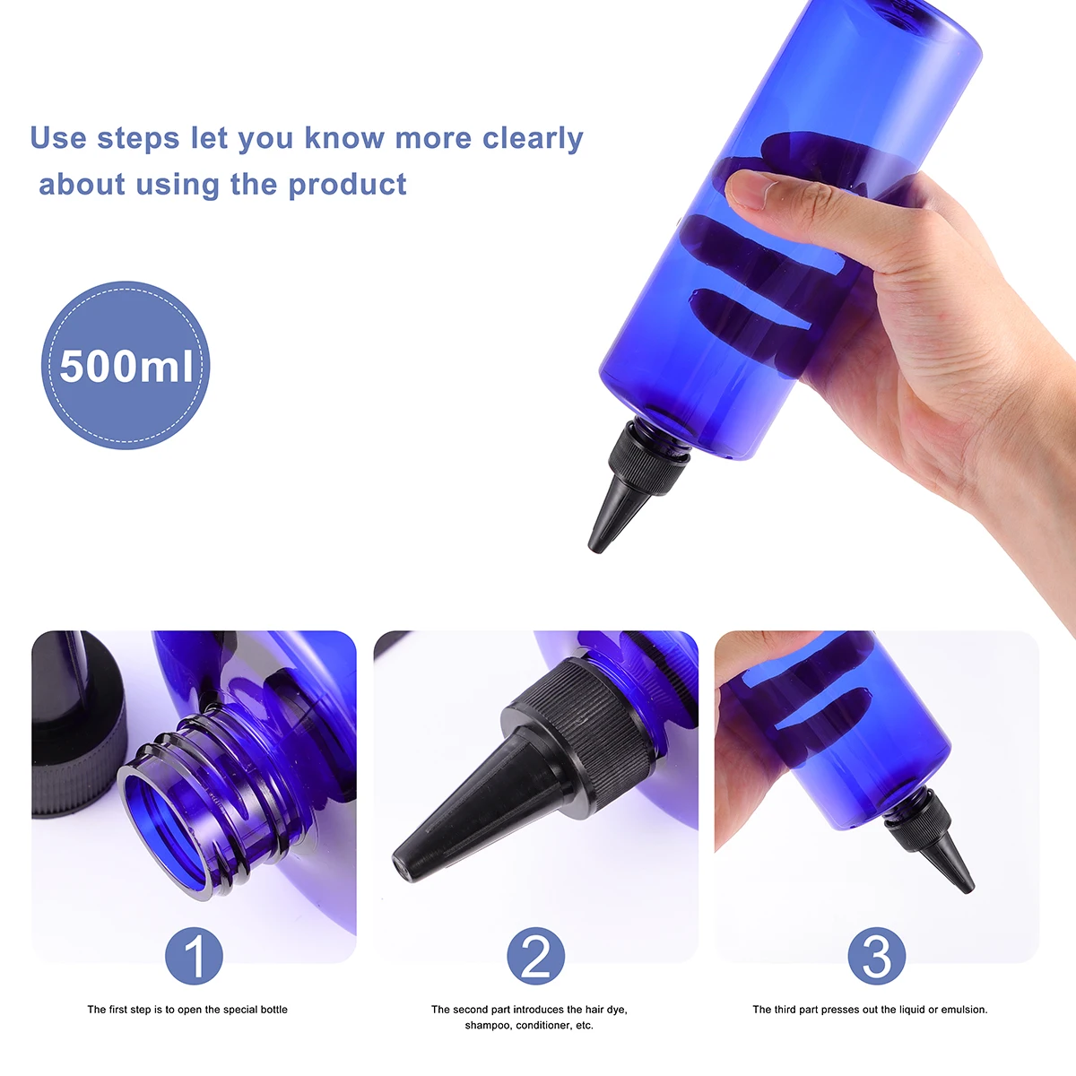 

4pcs 500Ml Hair Coloring Bottle Refillable Durable Pointed Mouth For Hair Dye Shampoo Scalp Treatment Easy Press Applicator