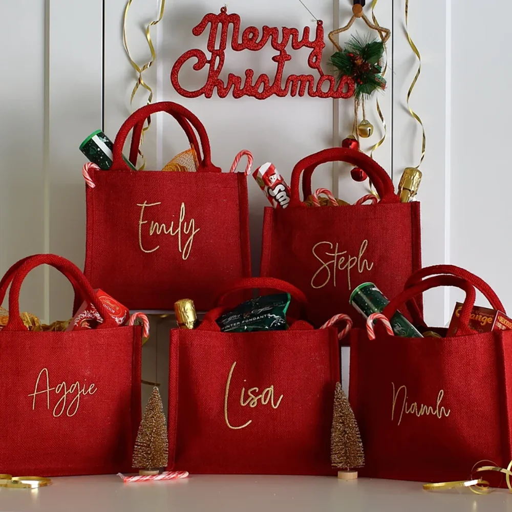 Bolsa de regalo bonita de Navidad personalizada, bolso de mano rojo bonito para vacaciones de invierno, regalos de Año Nuevo para niños, decoración del hogar, suministro de Papá Noel, 1 Uds.