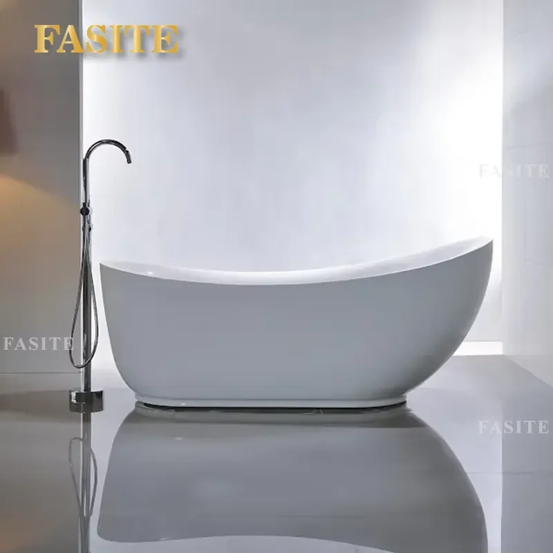 Modern Freestanding Acrylic Soaking Tub Boat Shaped Deep Bathtub for Home Hotel Bathroom Luxury Spa Relaxation Custom Size