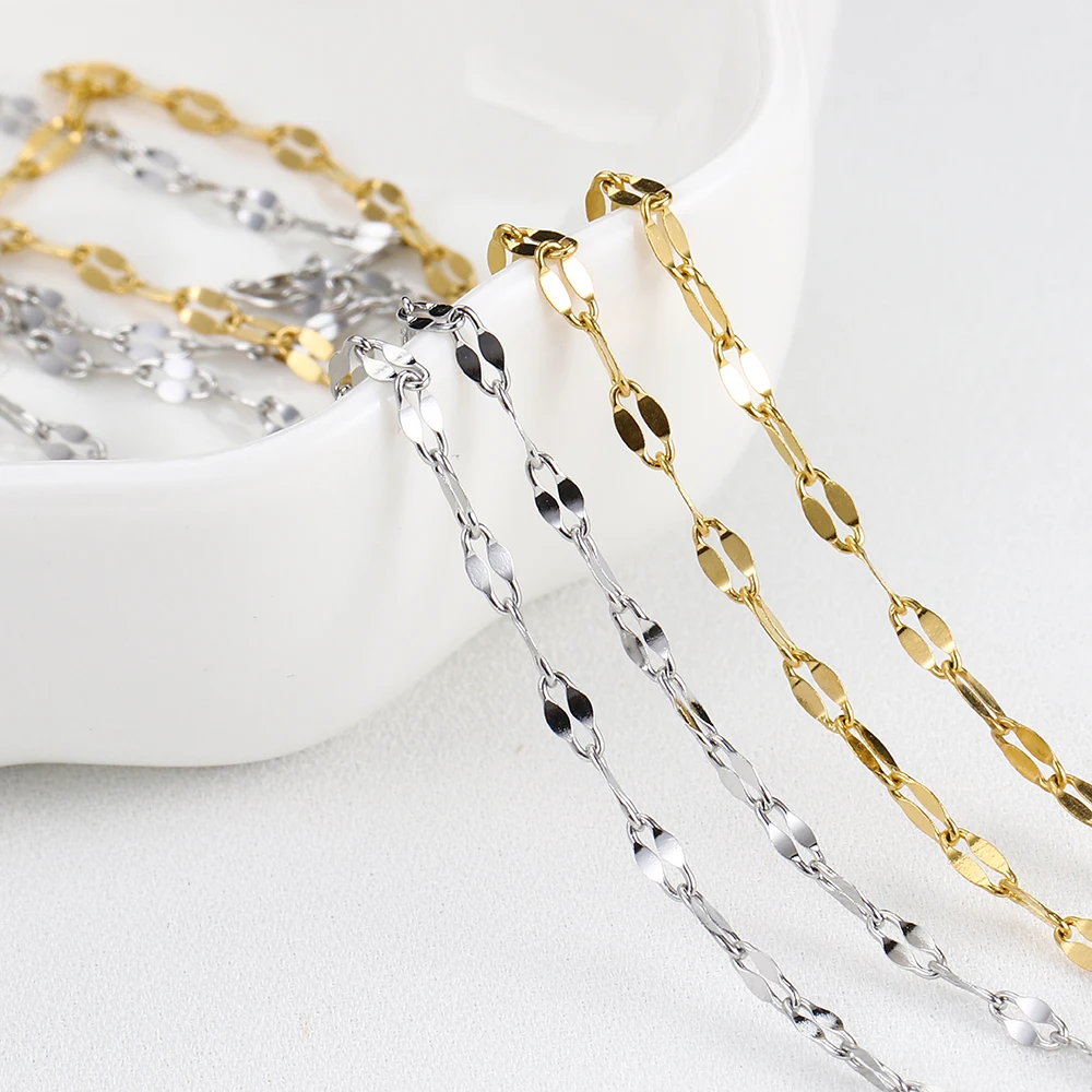 Chaînes à lèvres en acier inoxydable, couleur or, 2 mètres, pour collier, Bracelet, fabrication de bijoux, composants de bricolage, accessoires de chaîne, vente en gros