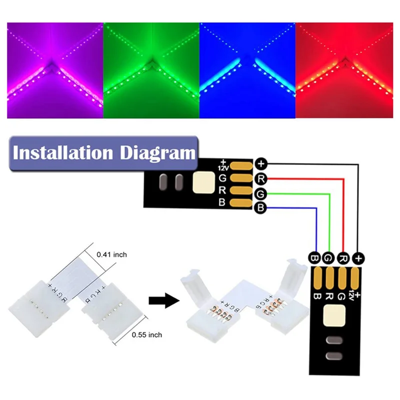 

2 Set 16.4FT(5M) 4-Pin RGB LED Strip Extension Cable,LED Strips Connectors Kits For 5050 Flexible RGB LED Strip Light