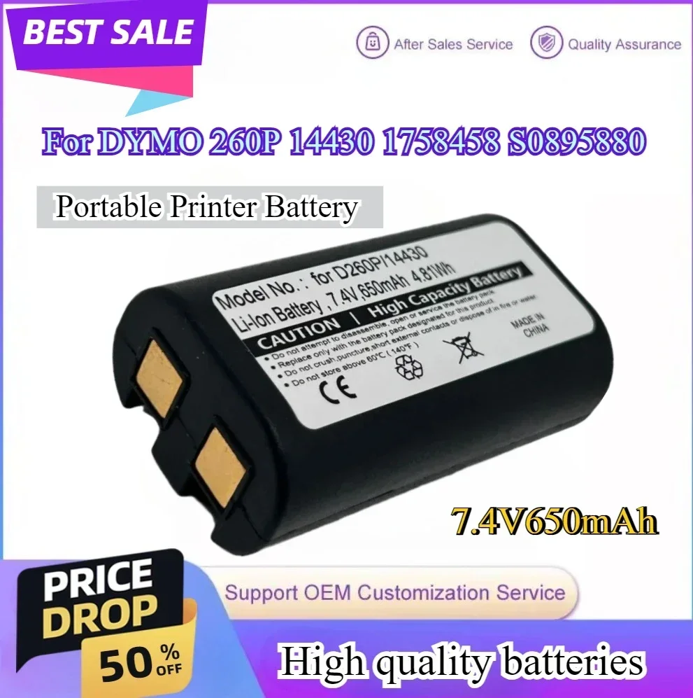 

650mAh Portable Printer Battery S0915380 14430 1758458 S0895880 W003688 for DYMO LabelManager 260 280 260P PnP Bateria 7.4V