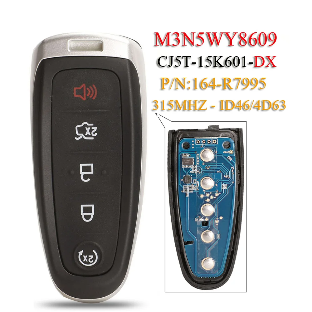 Jingyuqin 5 Buttons Smart Remote Key Fob M3N5WY8609 315Mhz ID46 4d63 Chip For Ford Edge Escape Car Keyless Go HU101 FO38 Blade