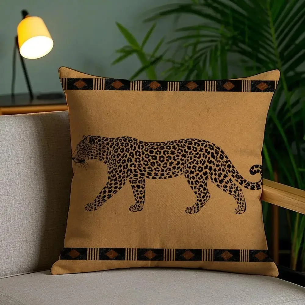 African Safari Animal Elephant Giraffe Cushion Cover 2D Flat Printed Peach Skin Pillowcase For Living Room Sofa Couch Decor