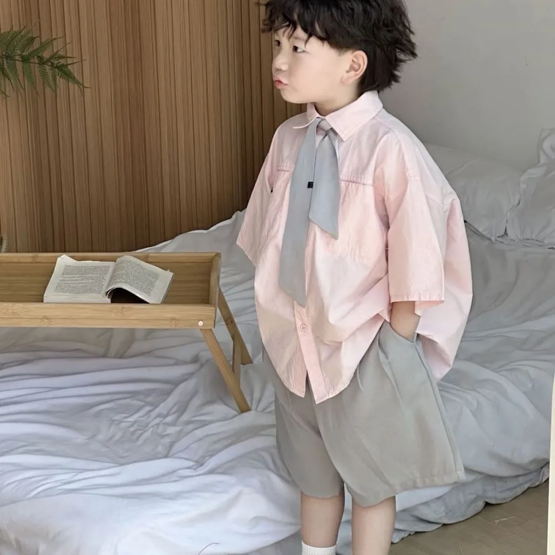 Boys' Summer Short sleeved Shirt Set 2026 New Fashionable Children's Summer Two piece Set