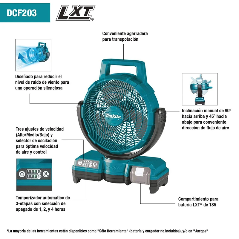 Imagem -02 - Makita Lithium-ion Ventilador sem Fio Ventilador Elétrico Ajustável Swinging Ferramenta Esquerda e Direita Velocidade Dcf203 18v Lxt 91 4