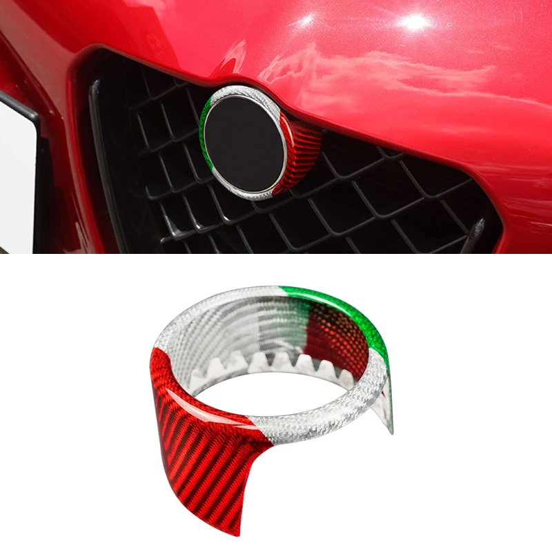 

Carbon Fiber Exterior Front Grille Logo Decor Frame Sticker Cover Trim For Alfa Romeo Giulia Stelvio 2017 2018 2019 2020 2021