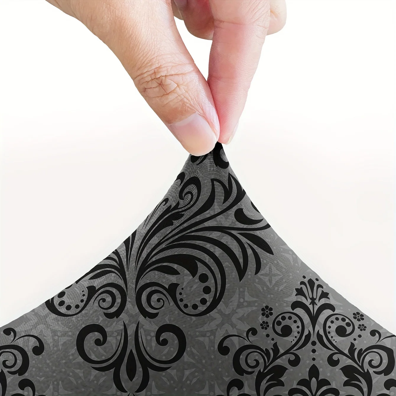 1pc Elegant Black Damask Print Gray Stretch Sofa Cover, Vintage Floral Couch Slipcover for Modern Home Decor