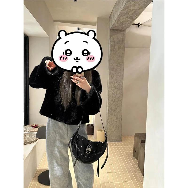 Vintage Lady Motorcycle Bag Autumn Winter New Style Slant Crossbody Bag Underarm Handbag Women Casual Simple Style Zipper Clo...
