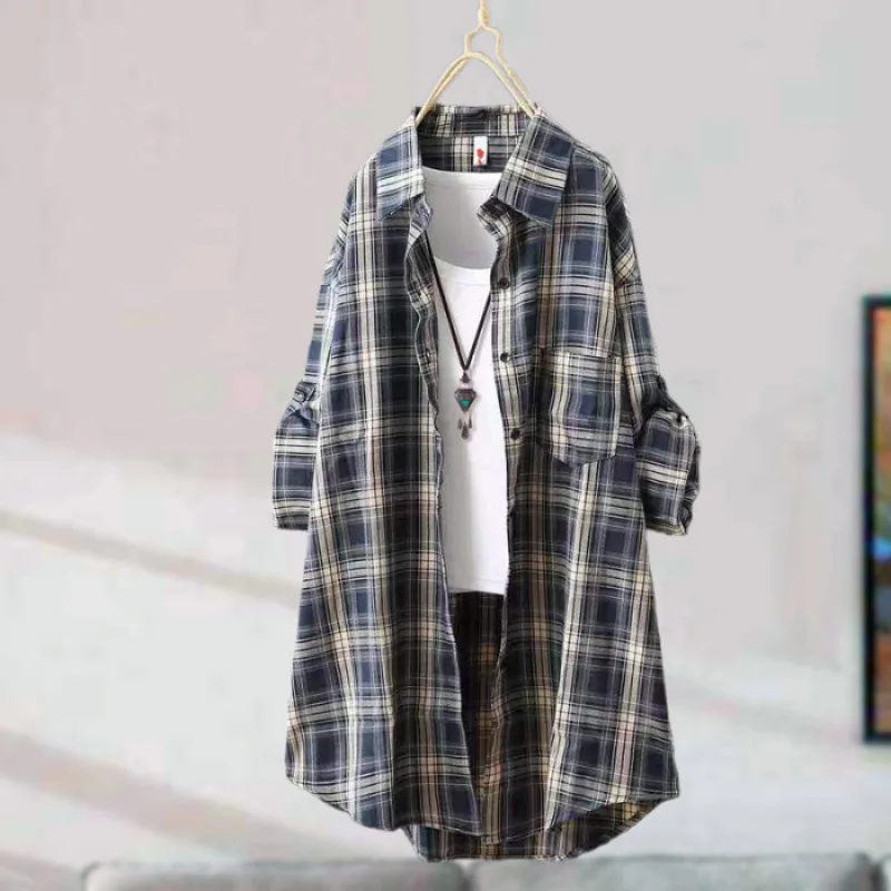 Fashion Woman 2025 Stylish Women's Shirts Women's Buttoned Shirt Summer Clothes Vintage Blouse Japanese Vintage Clothing Plaid