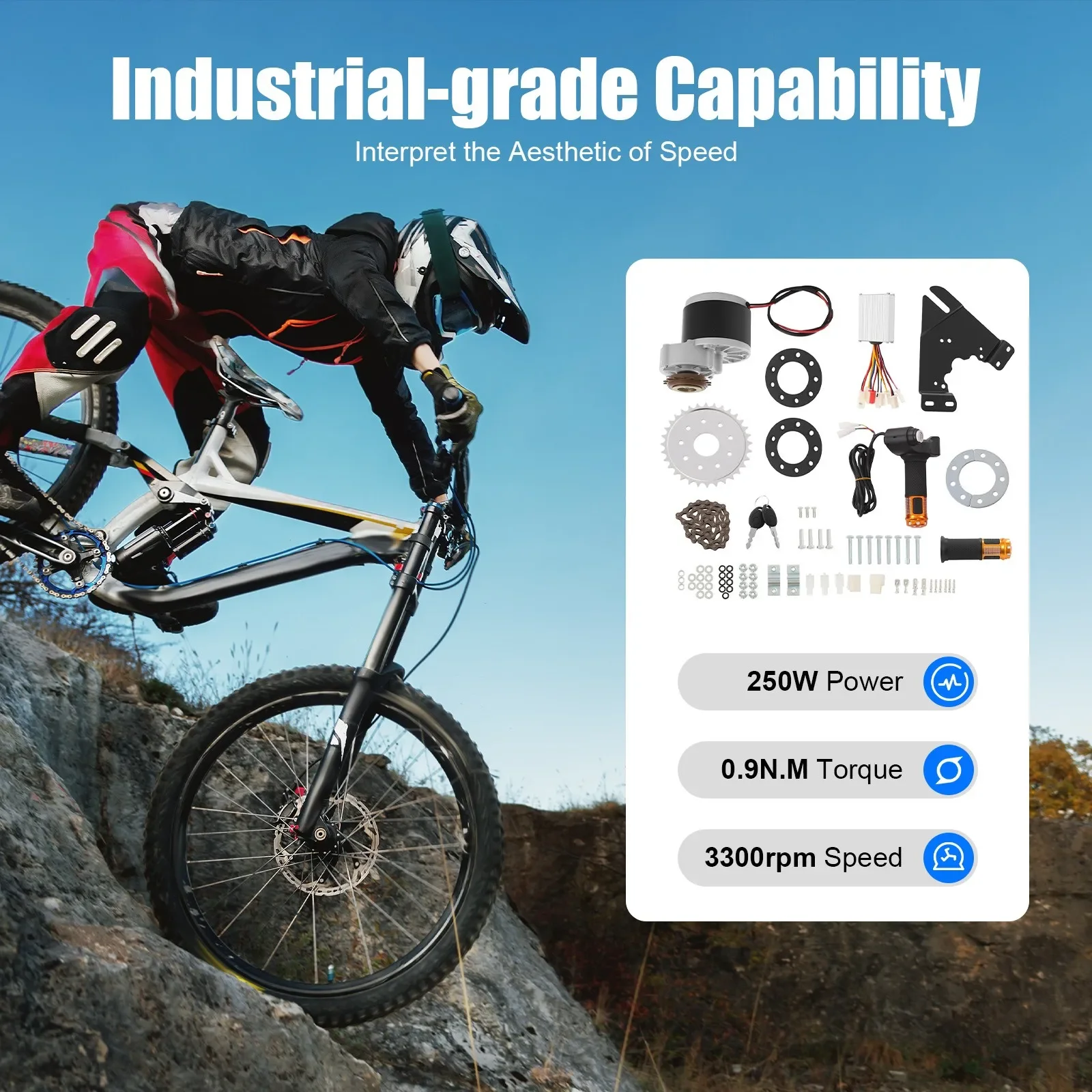 

Black&Silver Electric Bike Conversion Kit Iron+Copper - 250W Brushed Pure Copper Motor&24V, 264.55Lbs Load Capacity