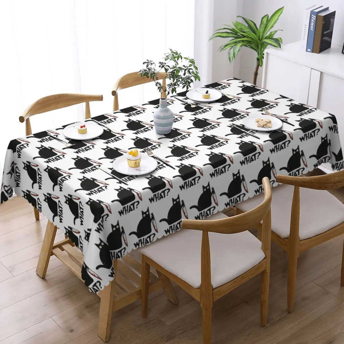 Cat What Murderous Black Cat With Knife Custom Rectangular Tablecloth Waterproof Table Cover for Dining Events Table Cloth