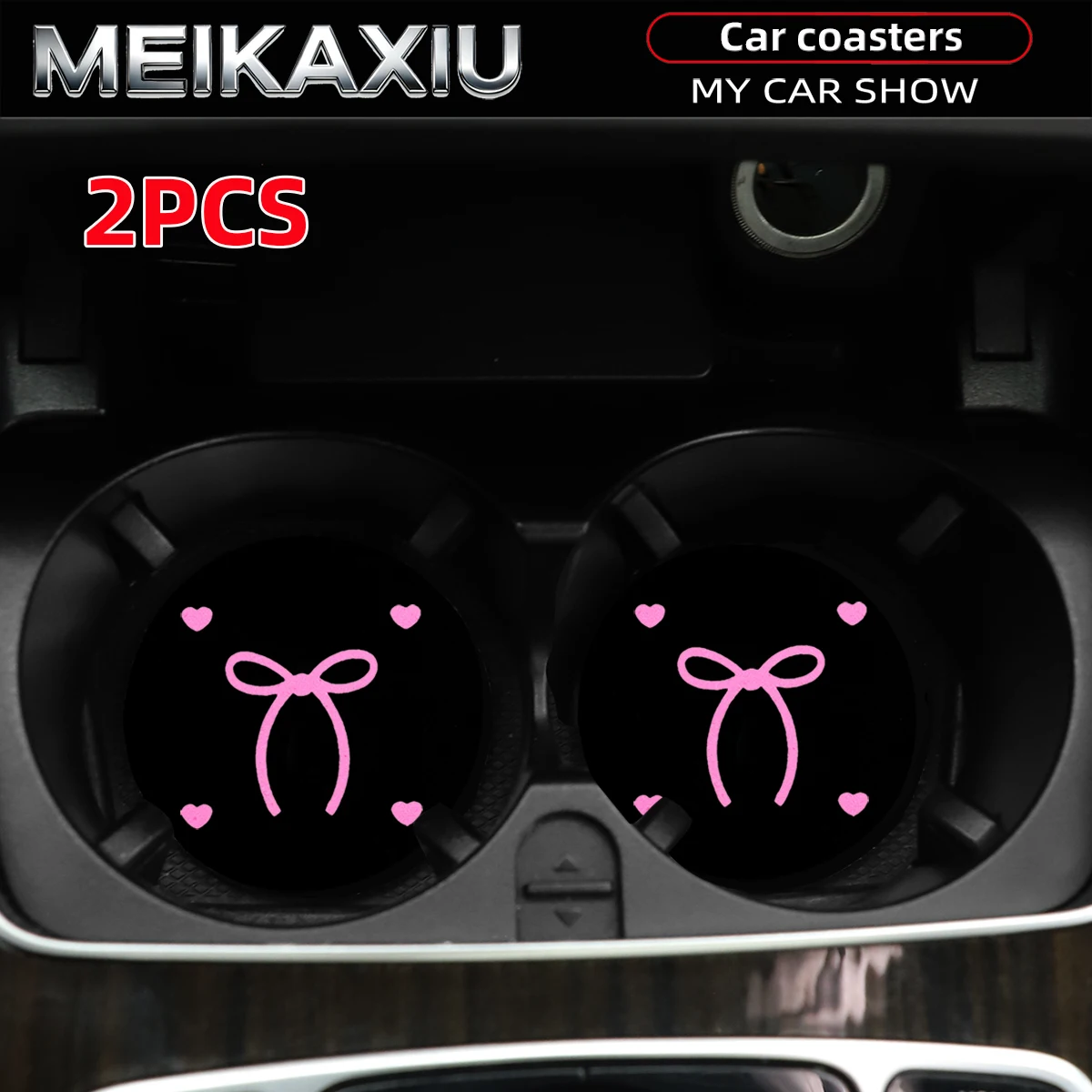 2-Pack Heart-Shaped Butterfly Knot Foam Fabric Coasters for Car Water Cups Women's Decorative Auto Accessories view 2