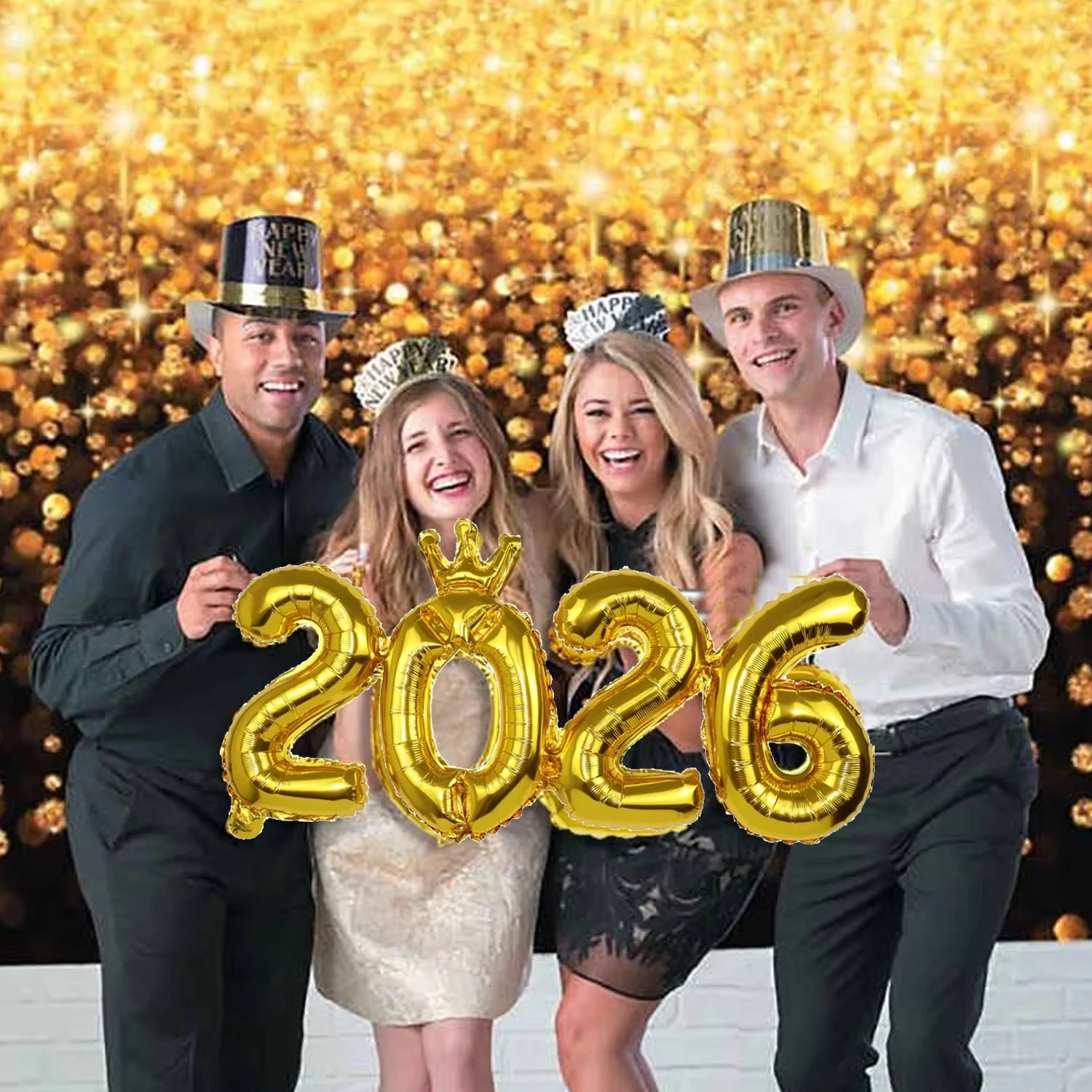 بالونة السنة الجديدة 2026 مقاس 16/32 بوصة باللون الذهبي والفضي 2026 بالون من رقائق معدنية مع تاج لزينة حفلات ليلة رأس السنة الجديدة لعام 2026