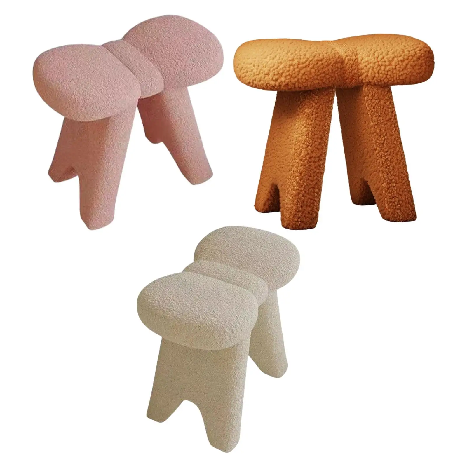 Vanity Stool Seating Lambswool Soft Comfortable Chair Makeup Stool Ottoman for Hallway Home Decor Bedroom Entryway Living Room