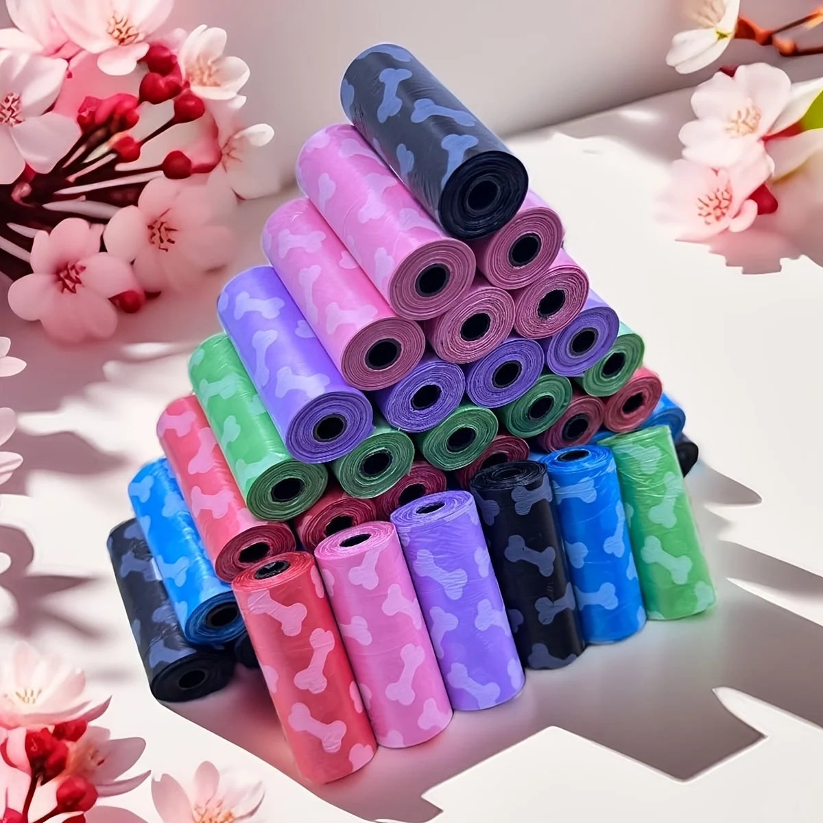 Bone printed dog garbage bag-thick and durable deodorant pet poop bag, random colors (pink, green, purple, brown, red, orange)