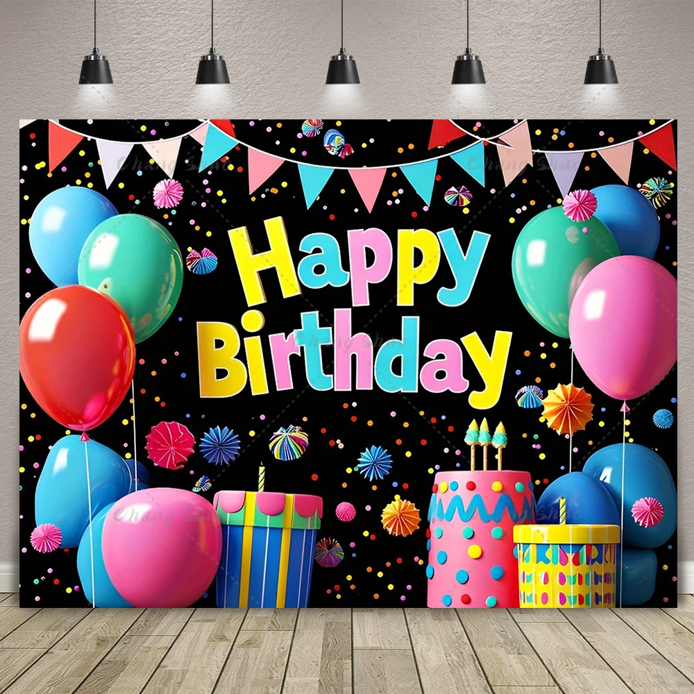 

Happy Birthday Photography Backdrop Balloon Gift Baby Shower Decor Banner Kids Birthday Party Cake Smash Background Photo Studio