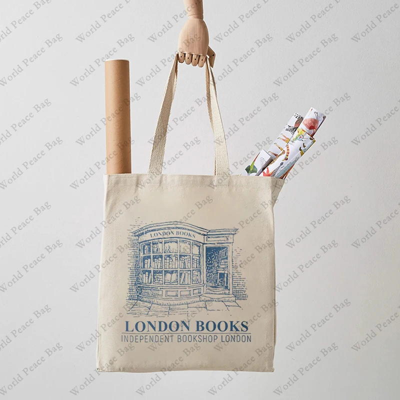 1 Pc London Book Independent Book Shop London Pattern Tote Bag Canvas Shoulder Bag for Travel Daily Commute Women\'s Shopping Bag