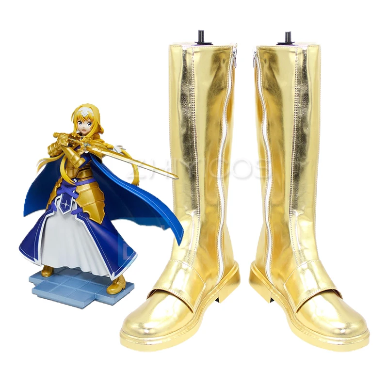 New Anime Sword Art Online Alicization SAO Alice Synthesis Thirty Cosplay Shoes Alice Boots Zipper-up PU Leather Halloween Shoes