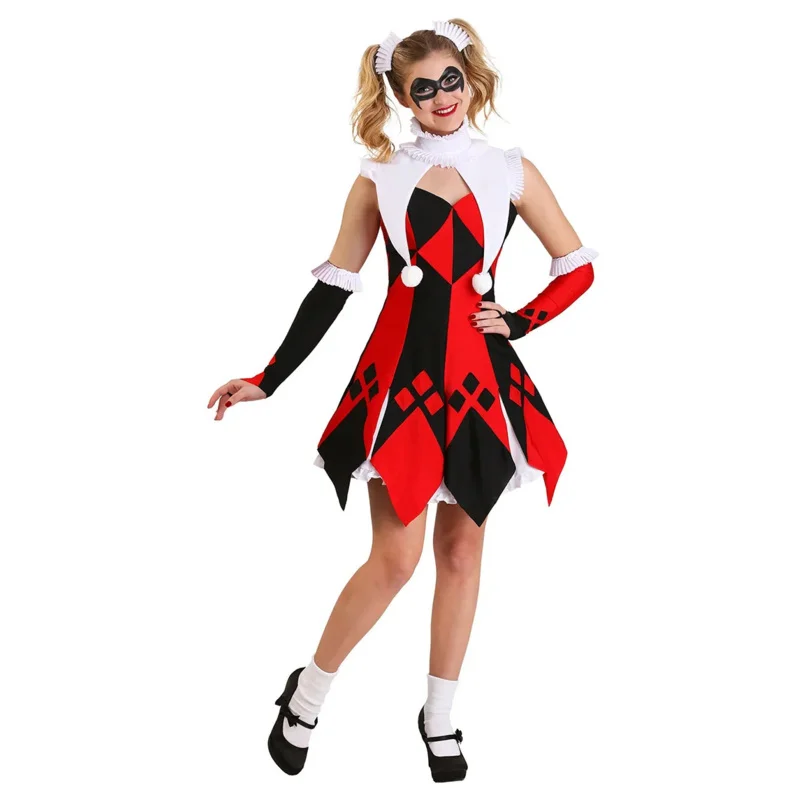 

2025 New Halloween Women Harley Costume Evil Criminal Quinn Cosplay Outfit Circus Clown Fantasia Fancy Dress ☆★♥☆★