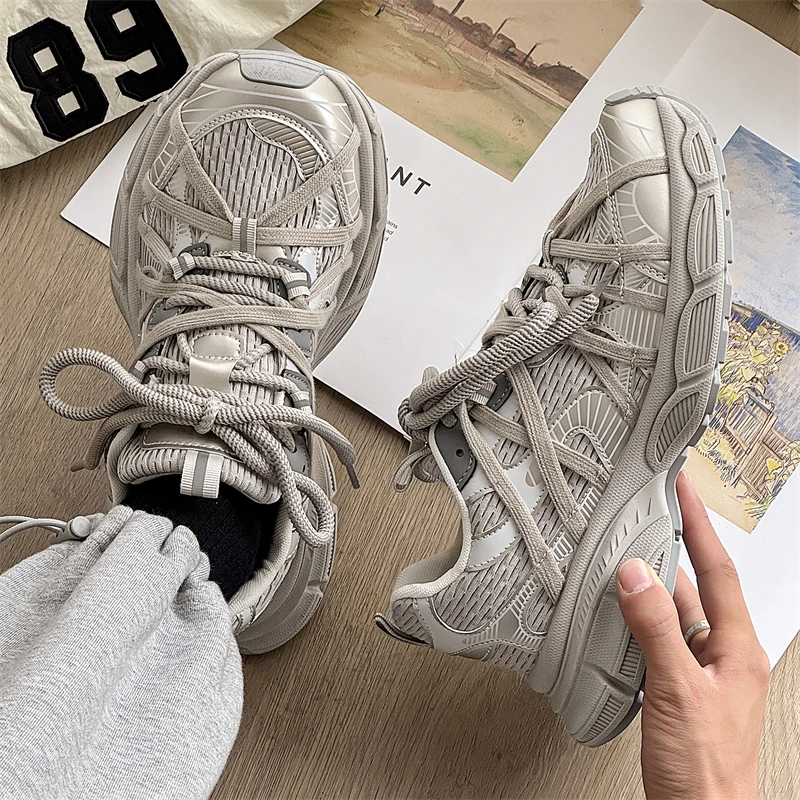 

Luxury Designer Unisex Shoes Chunky Heel Platform Large Size Casual Trainers All Match Increasing Sport Runway Sneakers Female