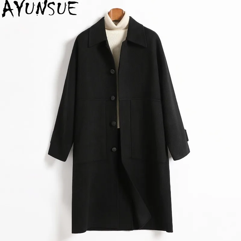 AYUNSUE High Quality Double-sided 100% Wool Coats for Man Winter Fashion Lapel Woolen Jacket Korean Fashion Man Long Coat 2026