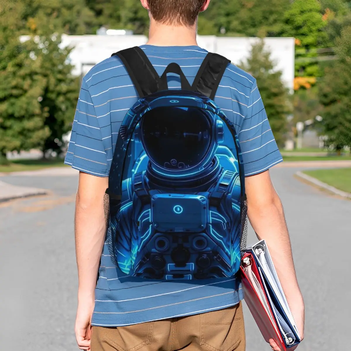 Futuristic Astronaut Glowing Blue Backpack Student BookBag Children School Bag Laptop Shoulder Bags for Boys Girls