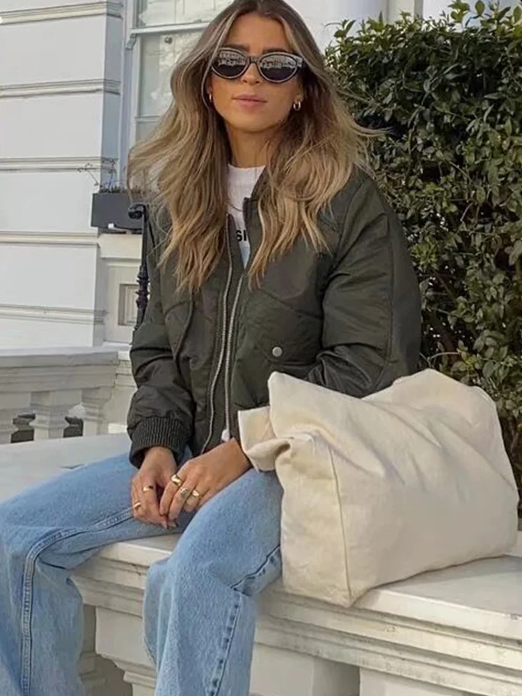 

TFMLN женская теплая короткая куртка-авиатор, повседневная куртка с длинными рукавами и карманами, осенне-зимняя винтажная хлопковая куртка, уличная одежда