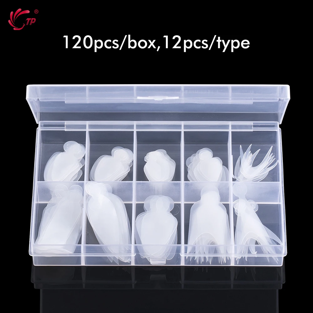 TP 60 Stück/120 Stück Dual-Forms Nagelaufkleber für Verlängerung, Aufbau-Gel, französische Nagelform, wiederverwendbare weiche Silikonpads, Maniküre-Werkzeuge – Detail 5