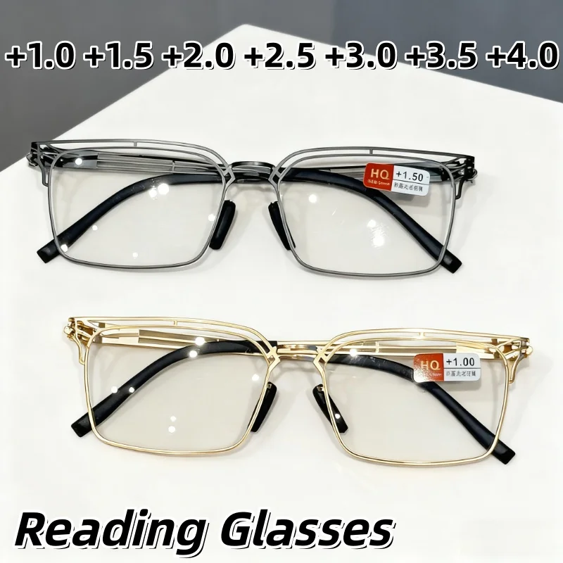 

Anti-blue Light Presbyopia Glasses Unisex Stylish Openwork Metal Square Frames High-definition Eye Protection Reading Eyewear