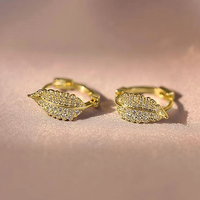 Huitan Blatt Ohrringe für Frauen Gold Farbe Zirkonia Kreis Ohrringe exquisite weibliche Accessoires Hochzeit heißen trend igen Schmuck
