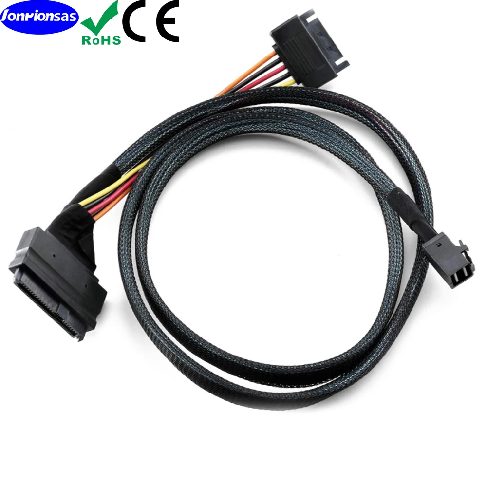 LONRIONSAS # interno PCIe 4.0 Mini SAS SFF-8643 a U.2 SFF-8639 SSD con cavo di alimentazione SATA maschio a 15 pin