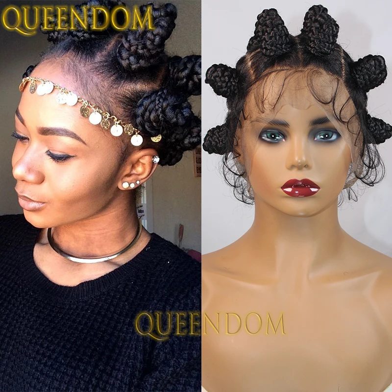 

Synthetic Full Lace Braid Bantu Knots Wig Knotless Handmade Cornrow Crochet Braided Wig For Black Women Faux Locs Box Braids Wig