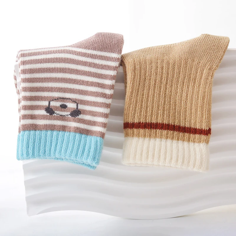 3Pairs Autumn Children Mid Tube Socks Cute Cartoon Kids Stockings Boneless Newborn Loose Mouth Sock Fashion Stripe Baby Footwear