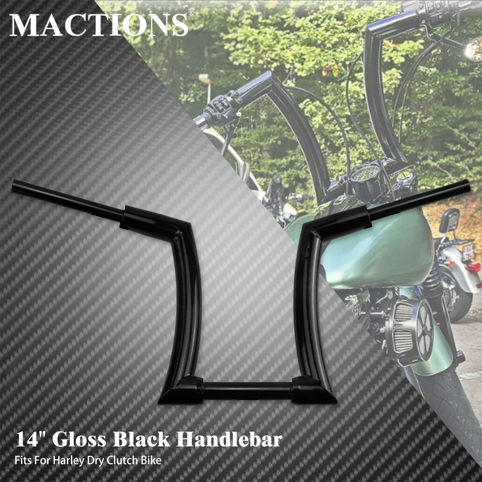 

Motorcycle Gloss Black 14" Handlebars Iron For Harley Dyna Softail Street Bob Breakout FXSB Fat Boy Touring Electra Glide FLHT