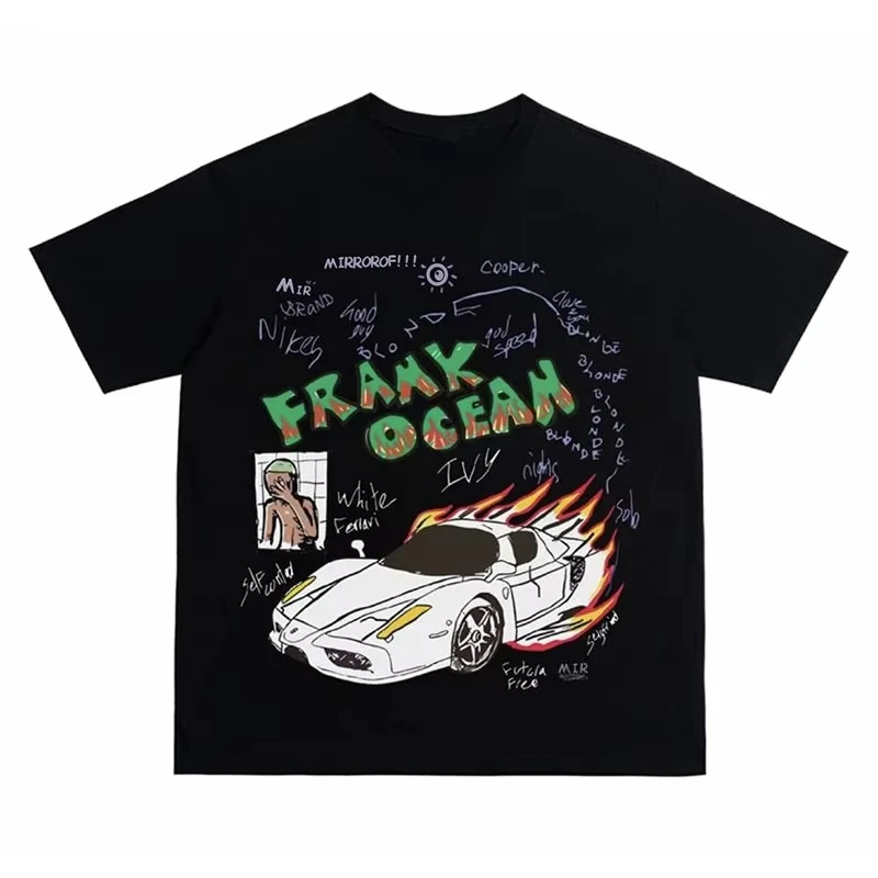 

OverSize Loose Supercar Print 100%Pure Cotton Design Sense Commuter Premium Short-sleeved Top Fashion T-shirt Men's and Women's