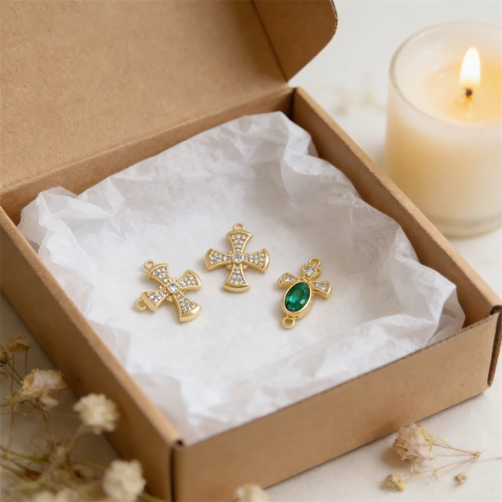 2Pcs Link Connectors Brass Cubic Zirconia Cross Shaped Charms for Diy Jewelry Necklace Bracelet Making Accessories for Women Men - view 3