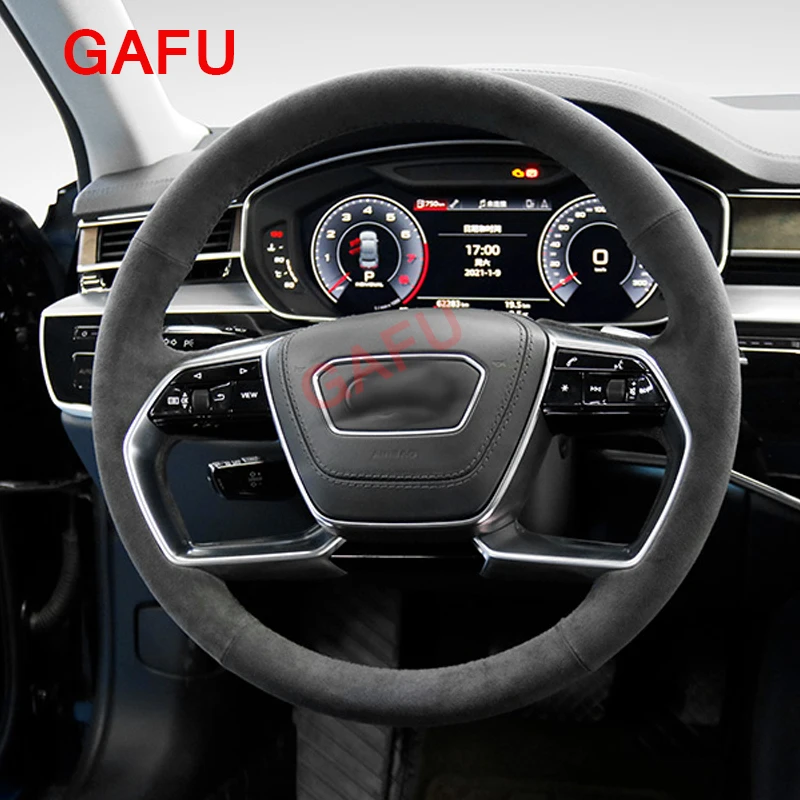 

For A4L A6L A3 Q5L Q3 Q7 Car Hand Sewn Steering Wheel Wear-resistance Cover Breathable Anti Slip Plush Interior Accessories