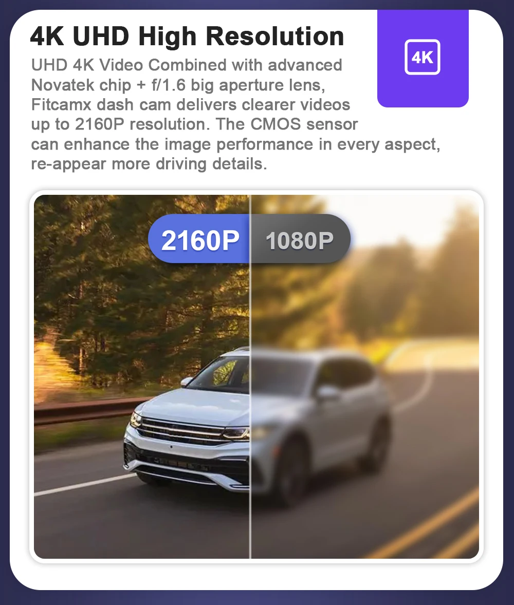 FITCAMX 4K Dashcam für VW Volkswagen Tiguan MK2 2016-2024/ TYRON X 2023 / UP, E-Up 2019-2025, Eingebautes WLAN & App – Detail 9