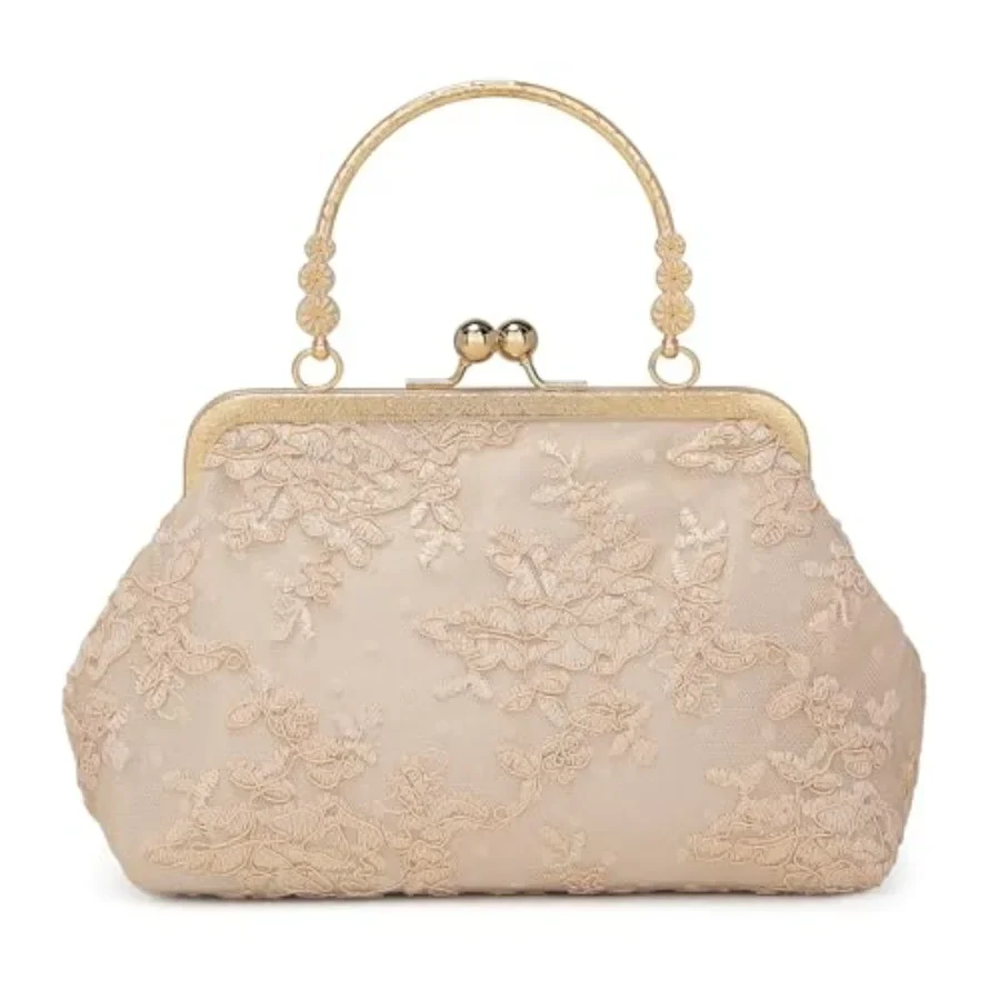 

Vintage Embroidery Lace Floral Clutch Purse for Women Formal Evening Bag Kiss Lock Handbag for Wedding Cocktail Party Vintage,
