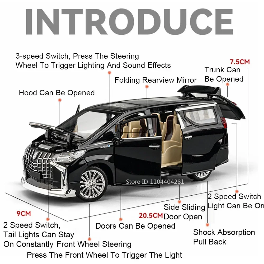 1:24 アルファード RAV4 合金製モデル玩具 ダイキャストカー 6ドア開閉 サウンドライト プルバック フロントホイールステアリング 大人向けギフト