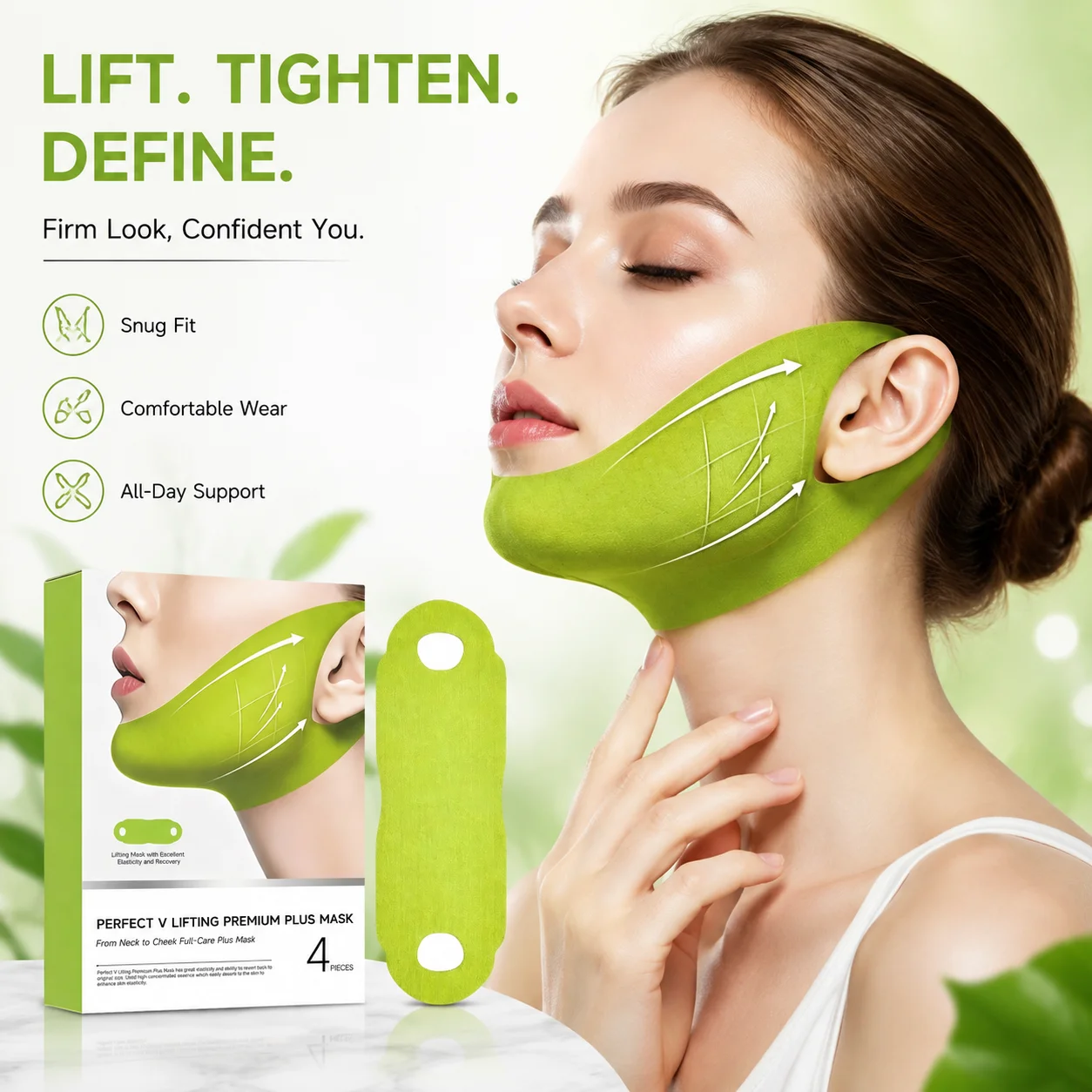 V Line Jawline Mask Collagen Patch Hydrogel Face Sheet Ear Hook Chin Mask 4pcs Centella Asiatica Extract High elasticity